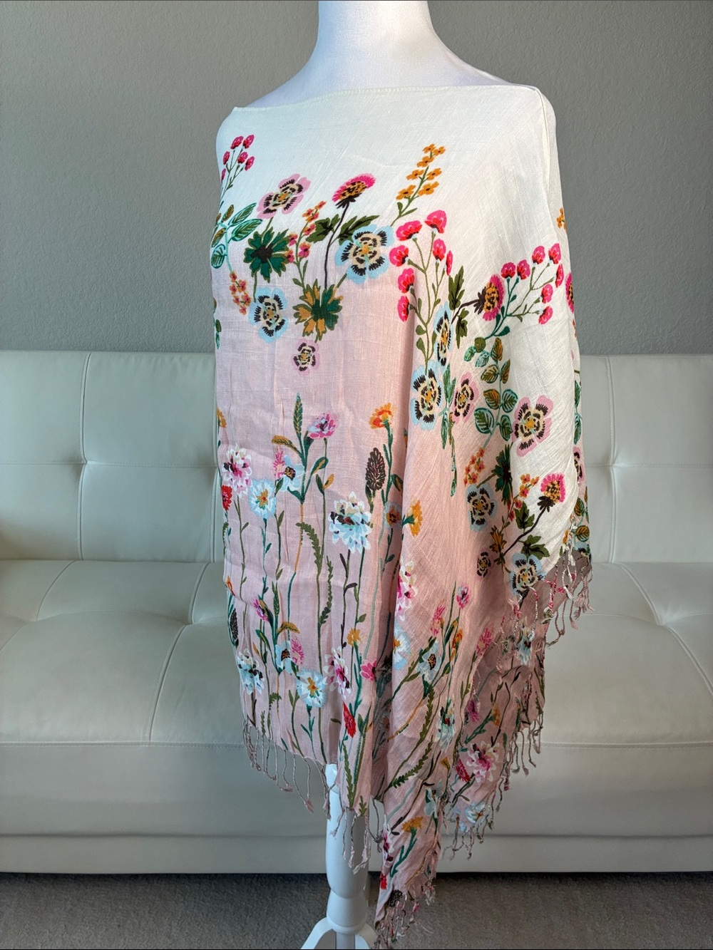 Spartina Floral Light Pink Ombre Shawl with Fringe - Picture 3 of 13